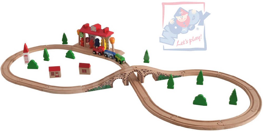 Vláčkodráha-Dřevěná.cz: Osmička od značky Woody se zvukovým nádražím (43 dílů)... 1.179,-Kč