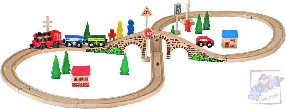Woody vláčkodráha "osmička" s elektrickou mašinkou se zpátečkou a světem! ...869,-Kč